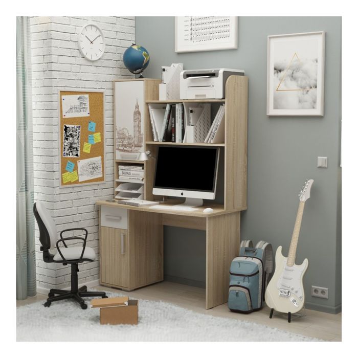 Надстройка стола компьютерного 1200 "Лайт-1", дуб сонома/белый