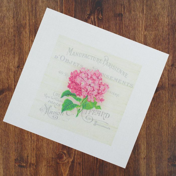 Купон с рисунком "Малиновая гортензия на бежевом", 20х20см, 120г/кв.м