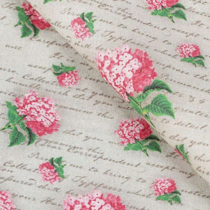 Ткань-компаньон к купонам для пэчворка "Малиновая гортензия на бежевом", 48х50см, 120г/кв.м
