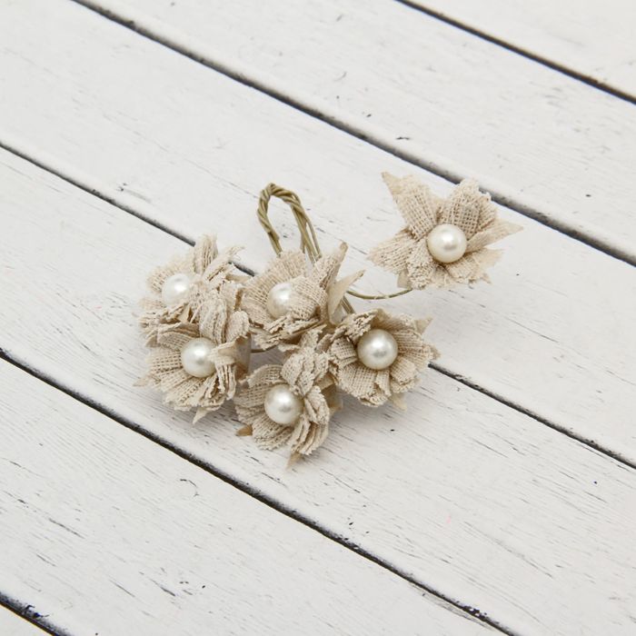 Декор для творчества Эко набор 6 цветков "Хризантемы с жемчужиной" 10,5 см