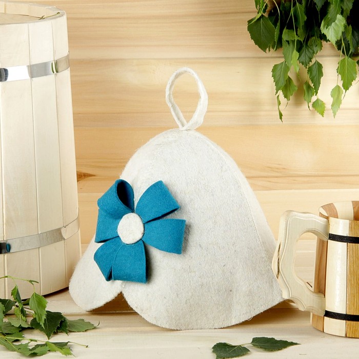 Банная шапка (колпак) ЦВЕТОК БОЛЬШОЙ синий