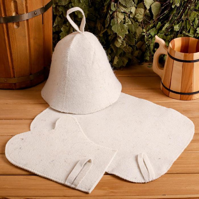 Набор для бани 3 в 1 шапка, коврик, рукавица набор директору бани шапка рукавица