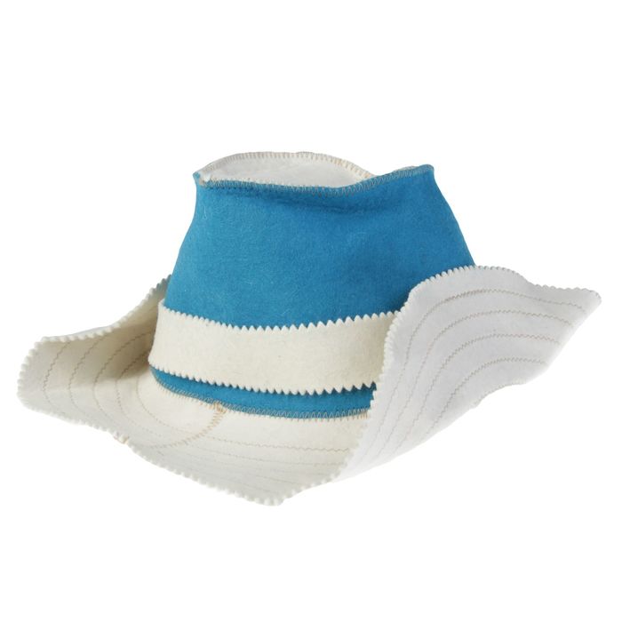 Банная шапка (колпак) КОВБОЙ белый с синим, люкс мягкий