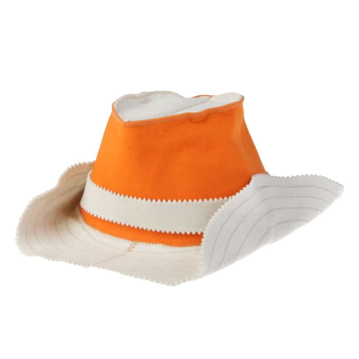 Банная шапка (колпак) КОВБОЙ белый с оранжевым, люкс мягкий