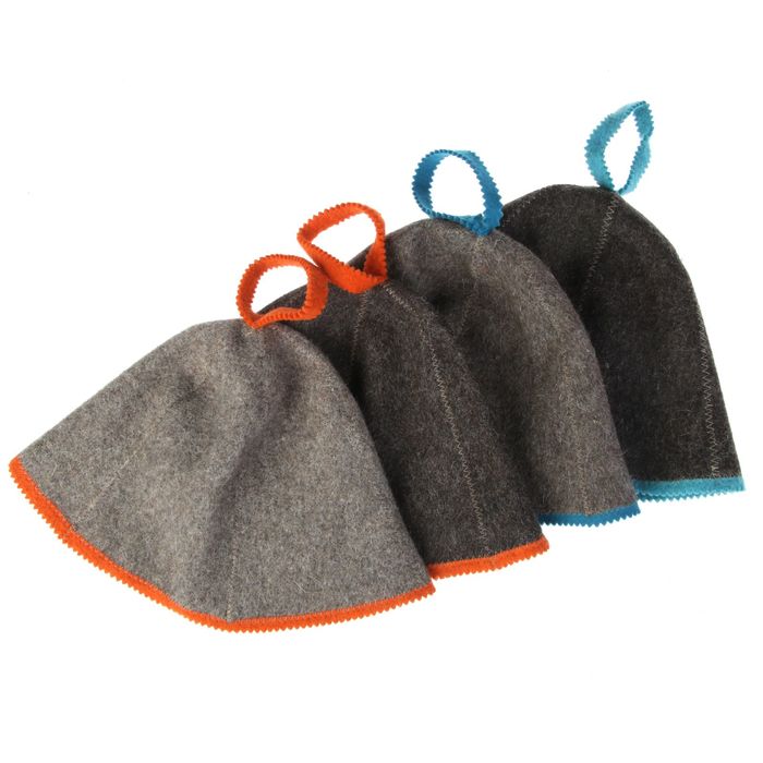 Банная шапка (колпак) КЛАССИЧЕСКИЙ тёмный с цветным кантом, люкс мягкий