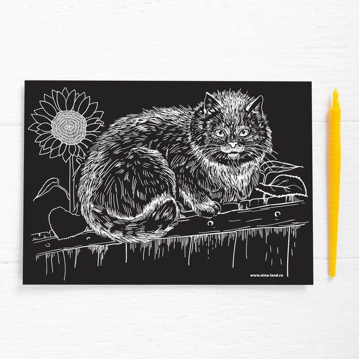 Гравюра "Кот", металлический эффект "серебро", 15 х 21 см