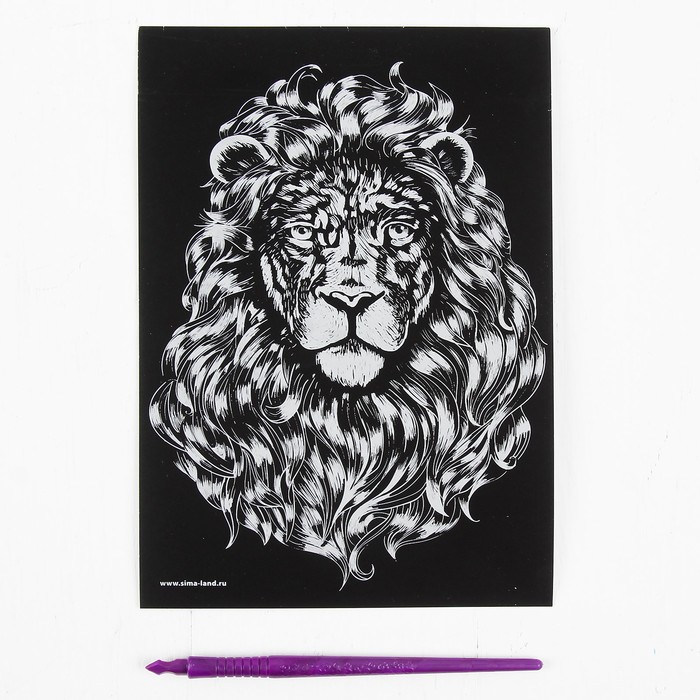 Гравюра "Царь зверей", металлический эффект "серебро", 15 х 21 см