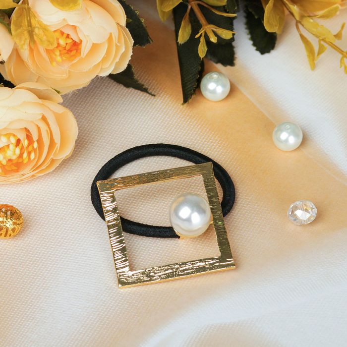Резинка для волос "Либерти", квадрат с жемчужиной