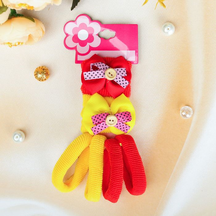 Резинки для волос "Бантик" (набор 10 шт.), пуговка