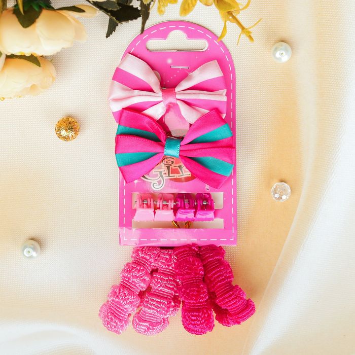 Набор для волос "Катерина" (2 зажима, 4 краба, 4 резинки), бантики в полоску