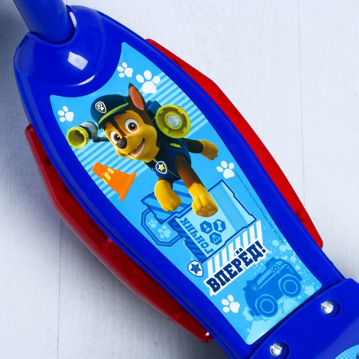 Щенячий патруль. Самокат "ГОНЧИК", 2017 музыка, свет, три колеса PVC d=130/110 мм, цвет синий