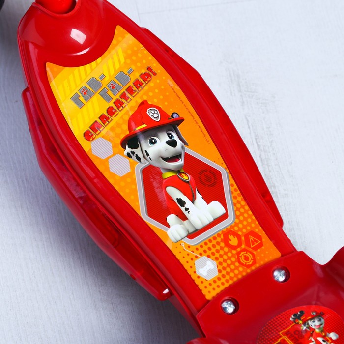 Щенячий патруль. Самокат "МАРШАЛ", 2017 музыка, свет, три колеса PVC d=130/110 мм, цвет красный