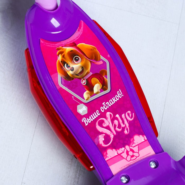 Щенячий патруль. Самокат "Скай" 2017 музыка, свет, три колеса PVC d=130/110 мм, с корзинкой,