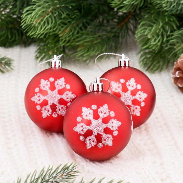 Новогодние шары "Снежинка" (набор 4 шт.), красные