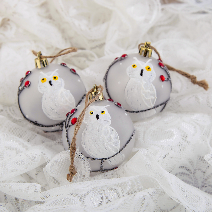 Новогодние шары "Зимняя веточка" (набор 3 шт.), сова