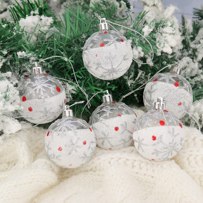 Новогодние шары "Красная капелька" (набор 6 шт.), снежинка