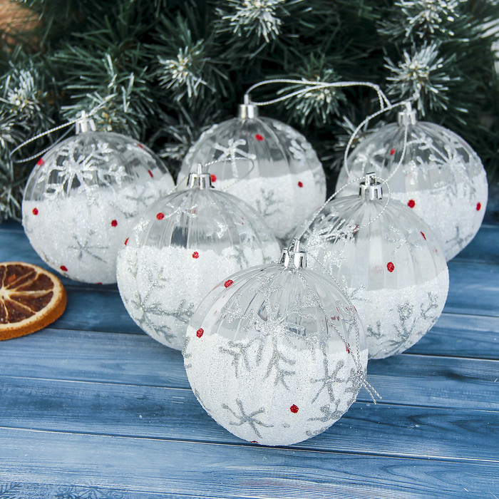 Новогодние шары "Капелька" (набор 6 шт.), снежинка