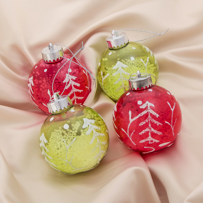 Набор шаров пластик d-8 см 4 шт "Корделия" снег