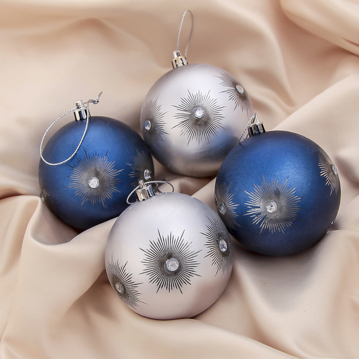 Набор шаров пластик d-8 см 4 шт "Диона" бело синий