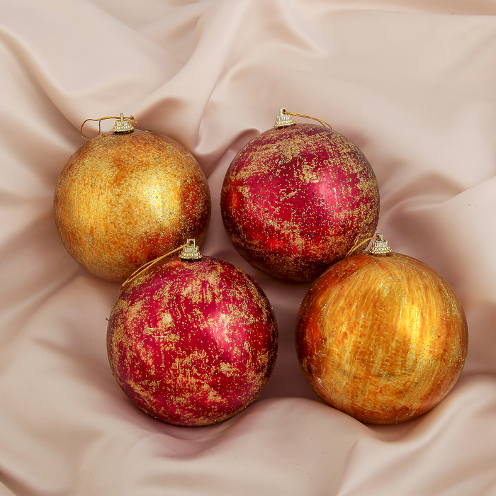 Набор шаров пластик d-10 см 4 шт "Затмение" красный с золотом