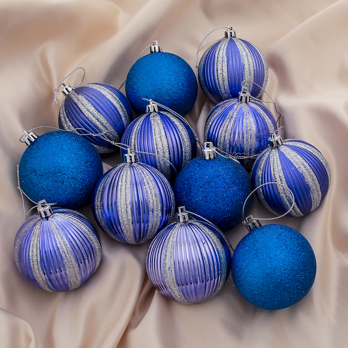 Набор шаров пластик d-7 см 12 шт "Нереида" синий