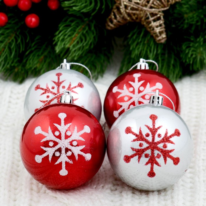 Набор шаров пластик d-7 см 9 шт "Леда" бело красный