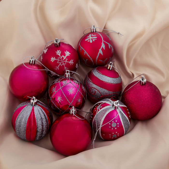 Новогодние шары "Леда" (набор 9 шт.), красные