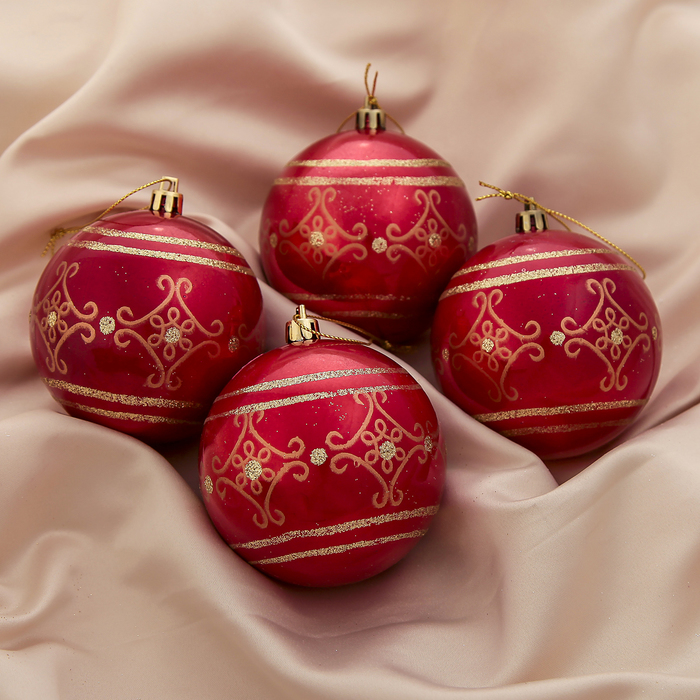 Новогодние шары "Восточный узор" (набор 4 шт.), красные
