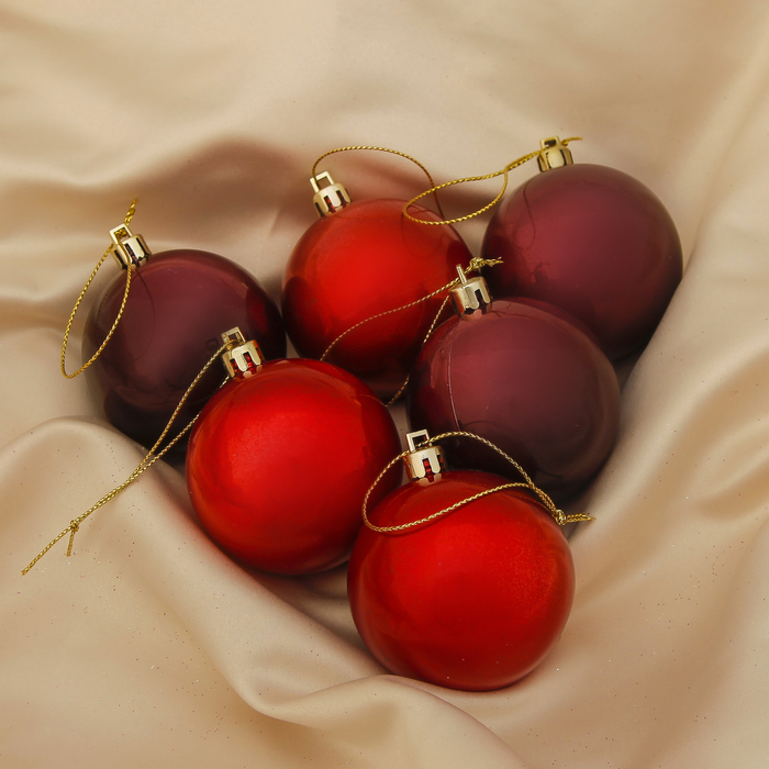 Новогодние шары "Глянец" (набор 6 шт.) ярко-красные