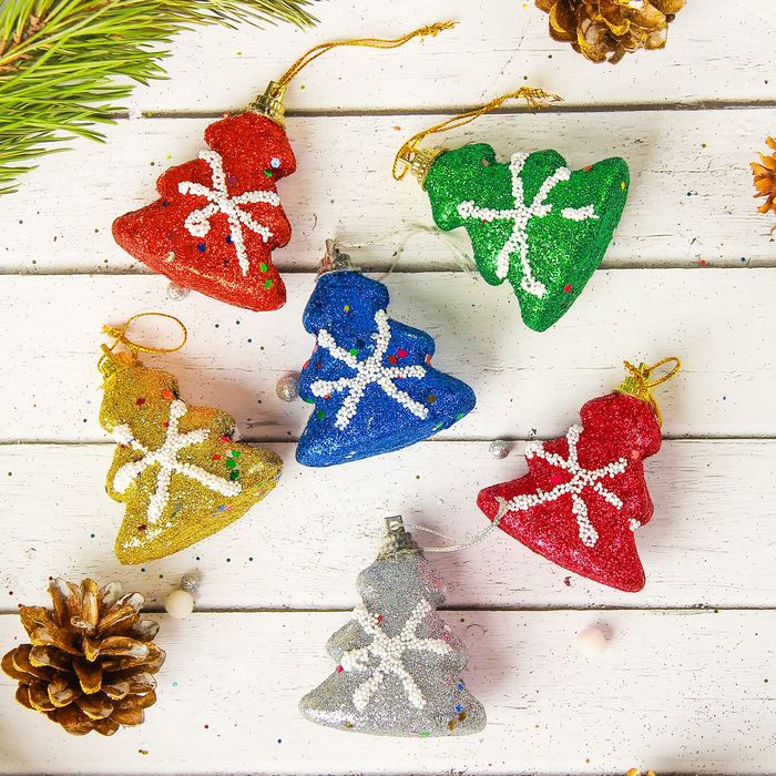 Украшение ёлочное "Ёлка" блеск (набор 6 шт) 5*4,5 см