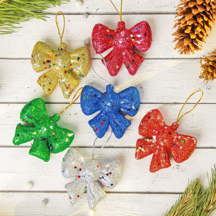 Украшение ёлочное "Бантик разноцветный" (набор 6 шт) d-6 см