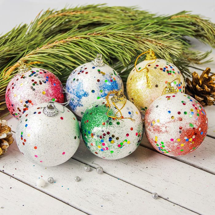 Шары новогодние "Разноцветные пятна" (набор 6 шт) d-6 см