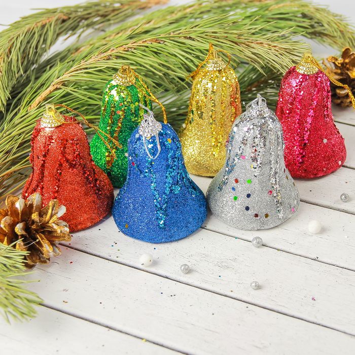 Украшение ёлочное "Блеск" цветные (набор 6 шт) 5,5*6 см
