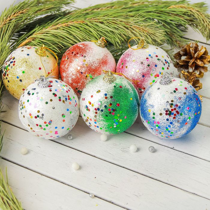 Шары новогодние "Цветная посыпка" (набор 6 шт) d-6,5 см
