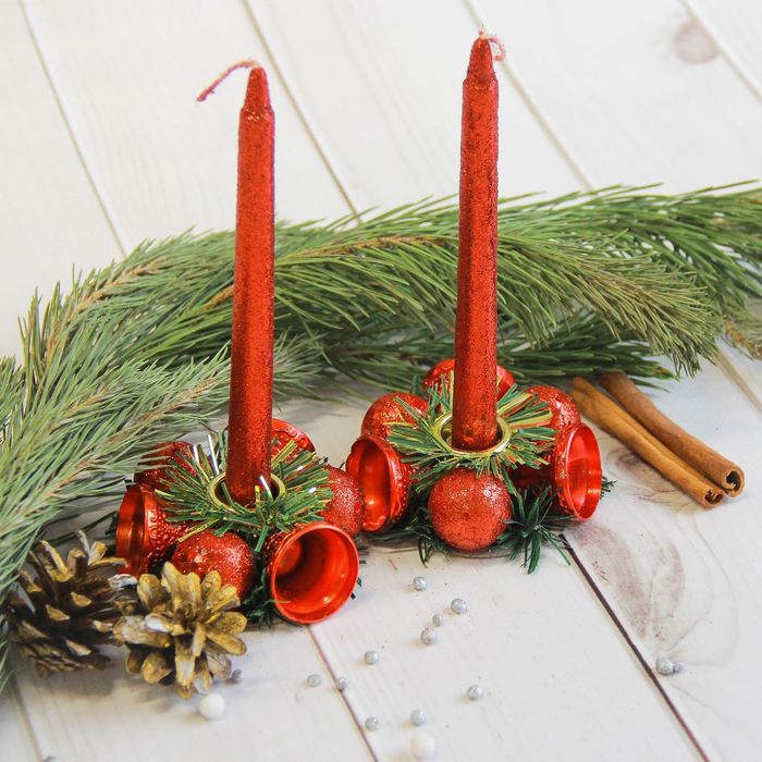 Набор свечей с подсвечником"Красные шарики" (набор 4 шт) 4*17*13,5 см