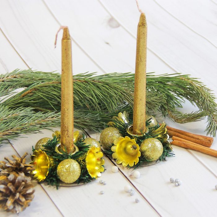 Набор свечей с подсвечником "Золотые колокольчики" (набор 4 шт) 4*17*13,5 см
