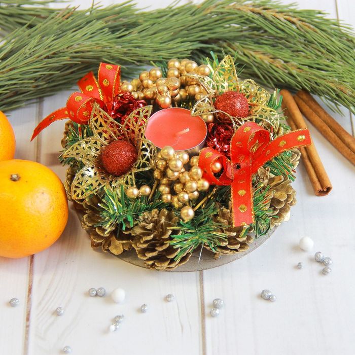 Свеча новогодняя "Золотисто-красный" d-14 см