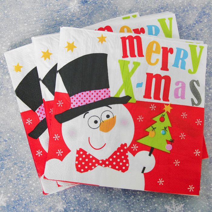 Салфетки бумажные "Снеговик" в шляпе, (набор 20 шт), 33*33 см