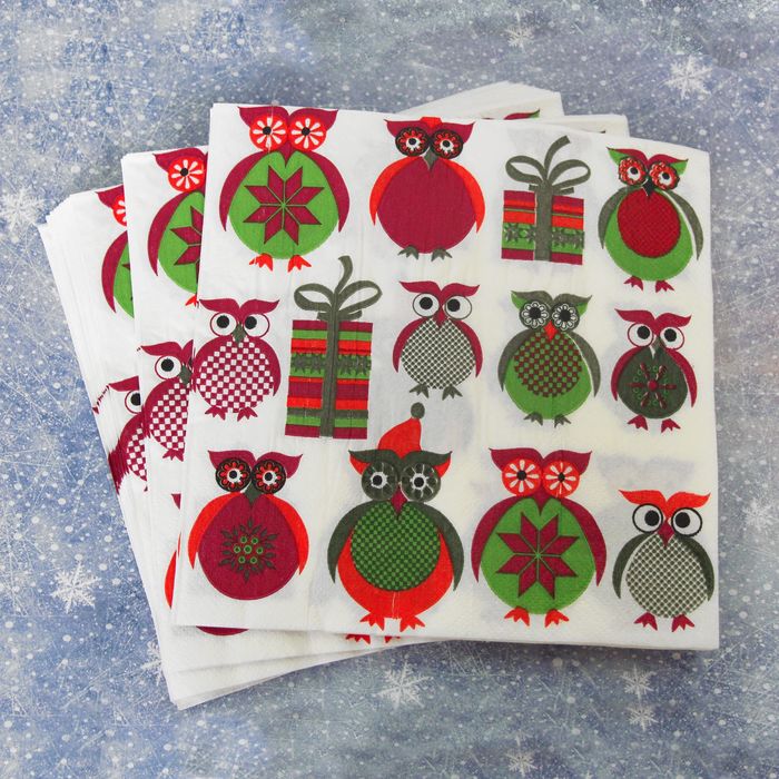 Салфетки бумажные "Совы", (набор 20 шт), 33*33 см
