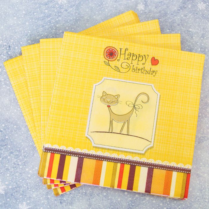 Салфетки бумажные "Киска", (набор 20 шт), 33*33 см