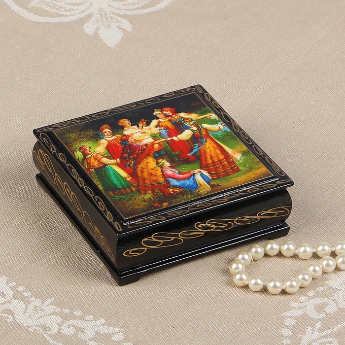 Шкатулка «Хоровод», 10×10 см, лаковая миниатюра