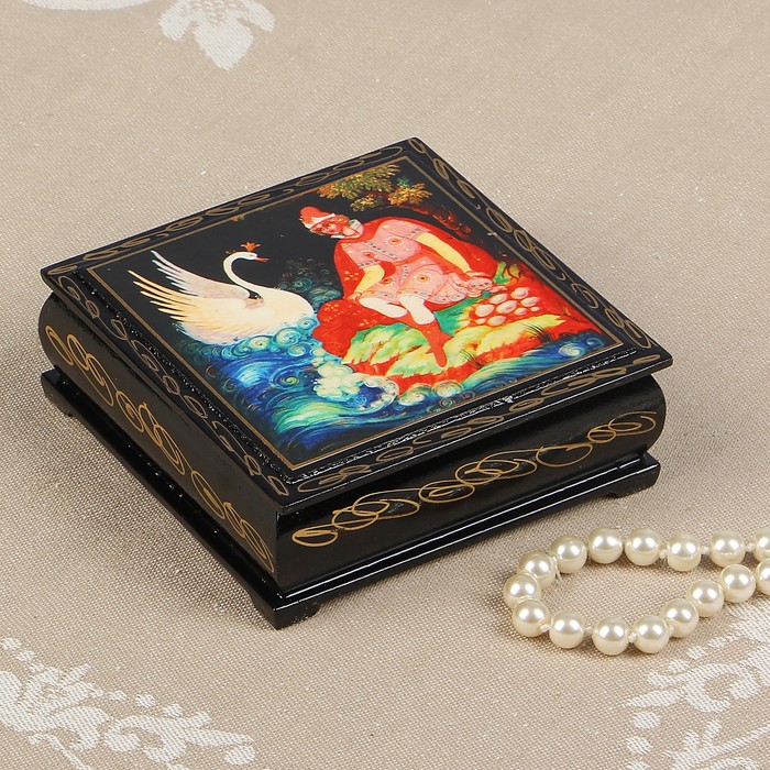 Шкатулка «Принцесса-лебедь», 10х10 см, лаковая миниатюра