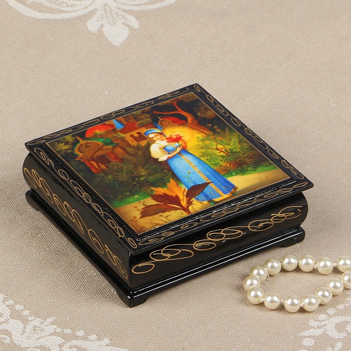 Шкатулка «Аленький цветочек», 10×10 см, лаковая миниатюра