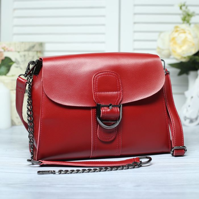 Сумка женская на молнии, 1 отдел, наружный карман, длинный ремень, цвет красный