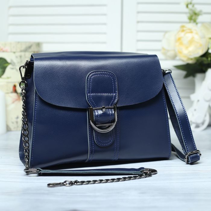 Сумка женская на молнии, 1 отдел, наружный карман, длинный ремень, цвет синий