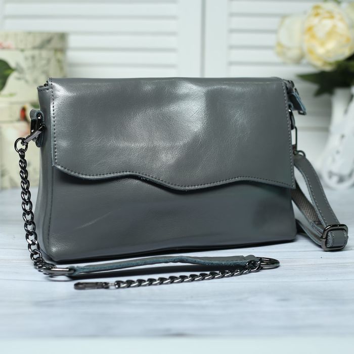 Сумка женская на молнии, 1 отдел с перегородкой, наружный карман, длинный ремень, цвет серый