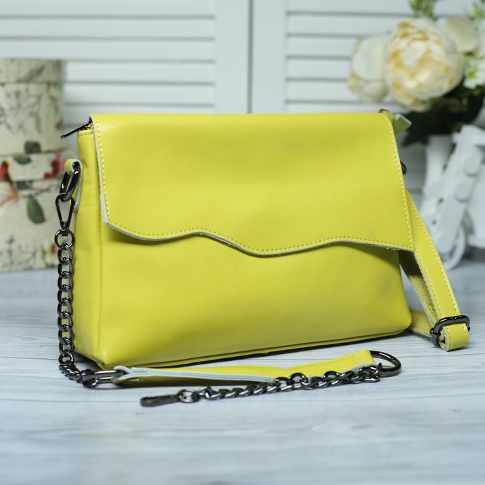 Сумка женская на молнии, 1 отдел с перегородкой, наружный карман, длинный ремень, цвет жёлтый
