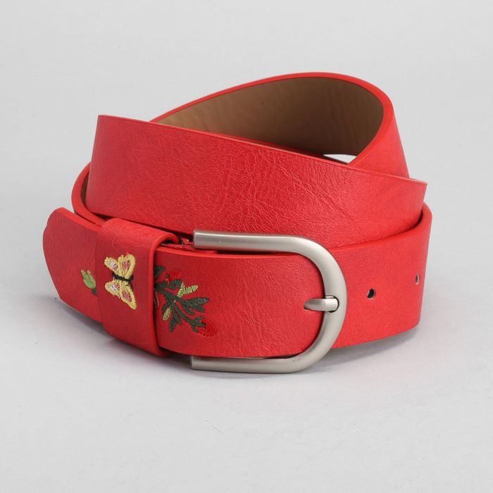 Ремень женский, пряжка матовый металл, ширина - 3,5 см, цвет красный