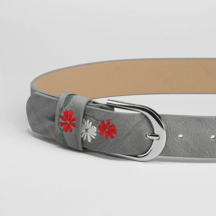 Ремень женский, пряжка матовый металл, ширина - 3,5 см, цвет серый