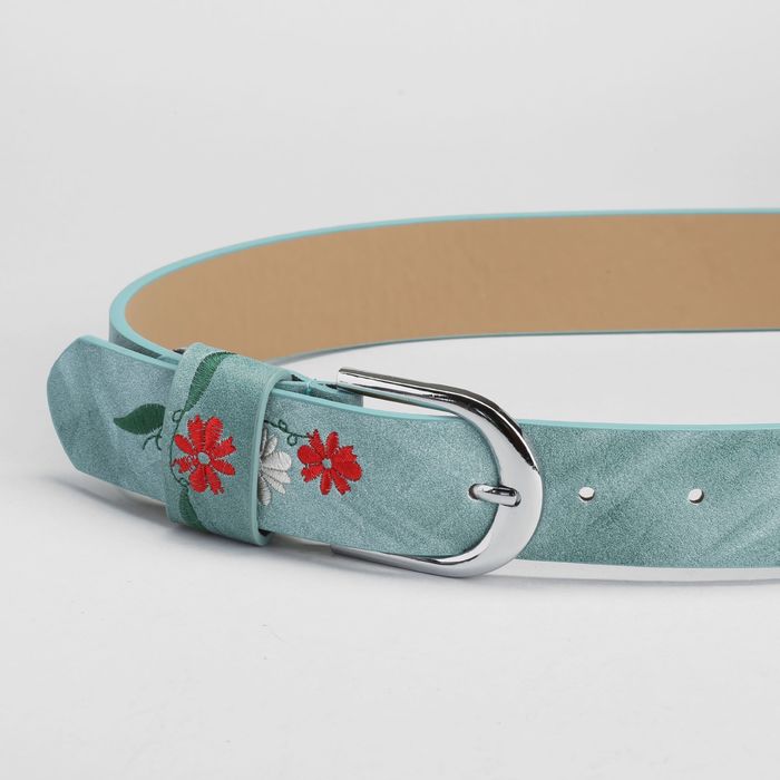 Ремень женский, пряжка матовый металл, ширина - 3,5 см, цвет голубой